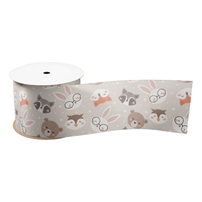 Cute Woodland Animal Kids Pattern Satin Ribbon (Spool)
