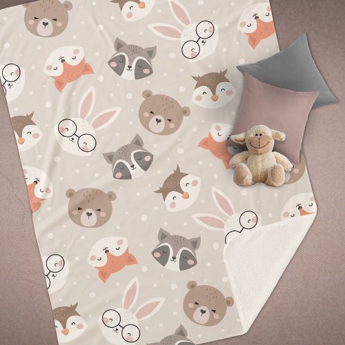 Cute Woodland Animal Kids Pattern Sherpa Blanket