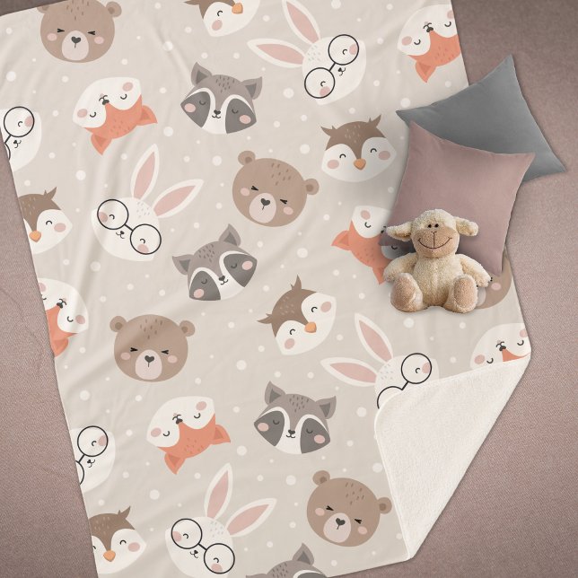 Cute Woodland Animal Kids Pattern Sherpa Blanket (Creator Uploaded)