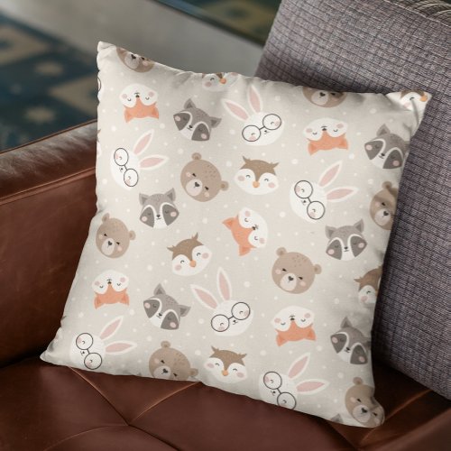 Cute Woodland Animal Kids Pattern Throw Pillow