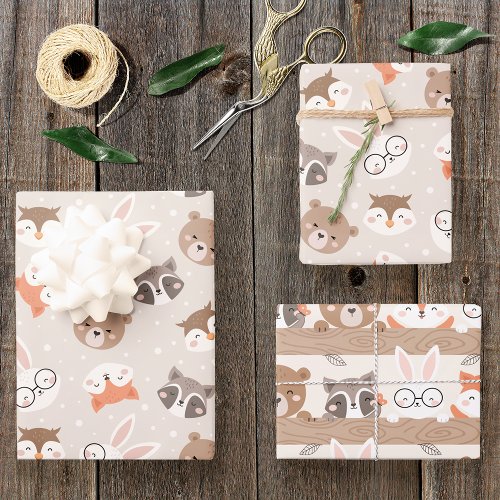 Cute Woodland Animal Kids Pattern Wrapping Paper Sheets