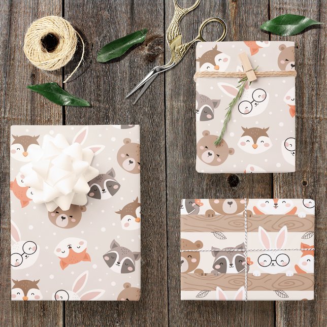 Cute Woodland Animal Kids Pattern Wrapping Paper Sheets (Creator Uploaded)