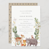 Cute Woodland Animal Leafy Baby Shower Invite (Front/Back)