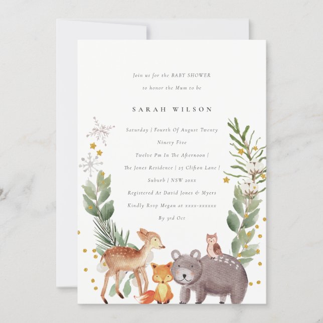 Cute Woodland Animal Leafy Baby Shower Invite (Front)
