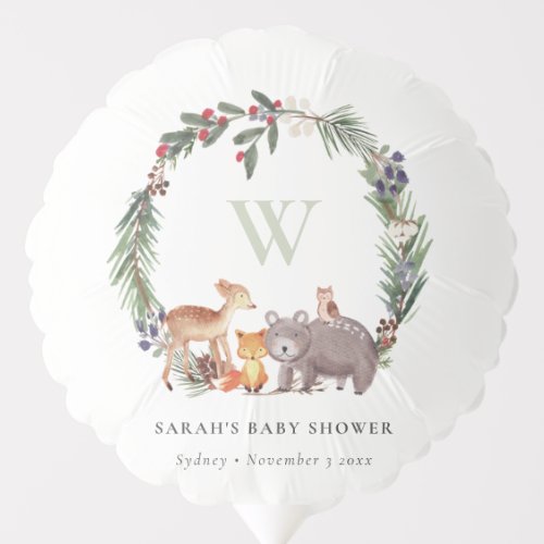 Cute Woodland Animal Leafy Wreath Baby Shower Balloon