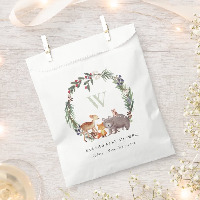 Cute Woodland Animal Leafy Wreath Baby Shower Favor Bag (Clipped)
