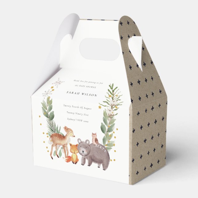 Cute Woodland Animal Leafy Wreath Baby Shower Favor Boxes (Front Side)