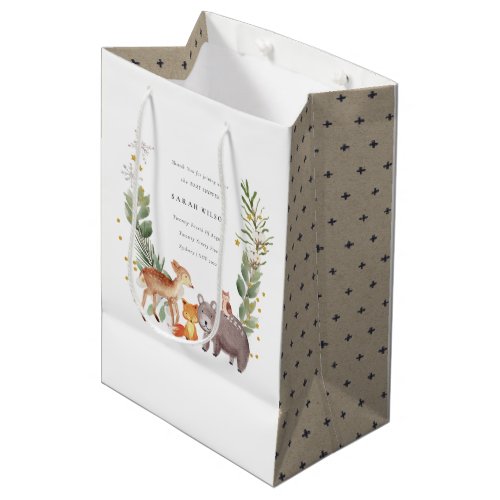 Cute Woodland Animal Leafy Wreath Baby Shower Medium Gift Bag