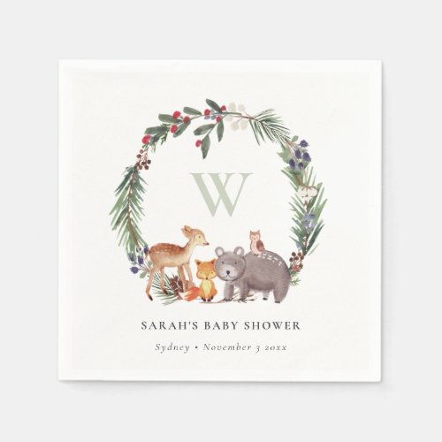 Cute Woodland Animal Leafy Wreath Baby Shower