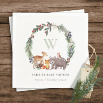 Cute Woodland Animal Leafy Wreath Baby Shower Napkins