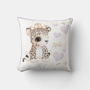 Cute Woodland Animal Leopard Name Crow Nursery Throw Pillow