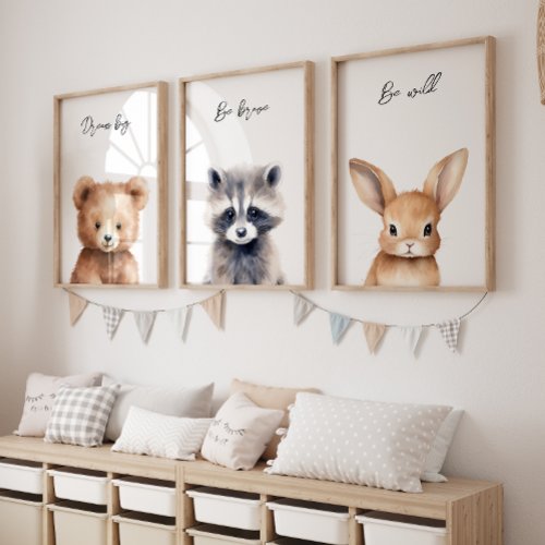 Cute Woodland Animal Neutral Nursery Wall Art Sets