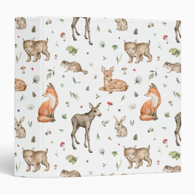Cute Woodland Animal Pattern 3 Ring Binder (Front/Spine)