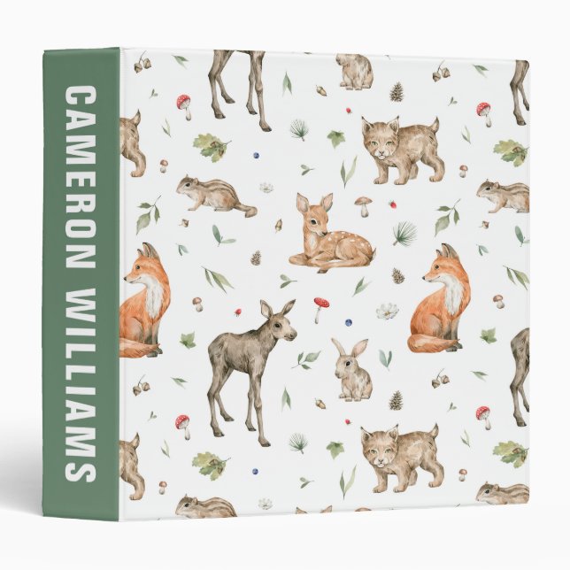 Cute Woodland Animal Pattern 3 Ring Binder (Front/Spine)