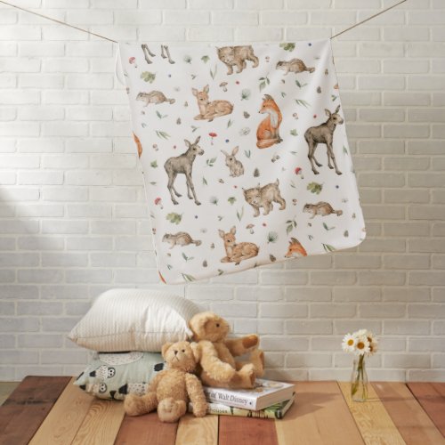Cute Woodland Animal Pattern Baby Blanket