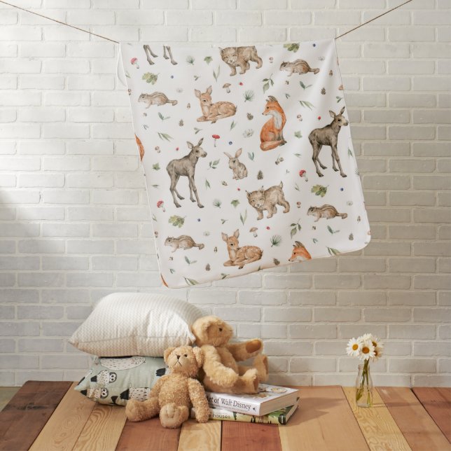 Cute Woodland Animal Pattern Baby Blanket (In Situ)