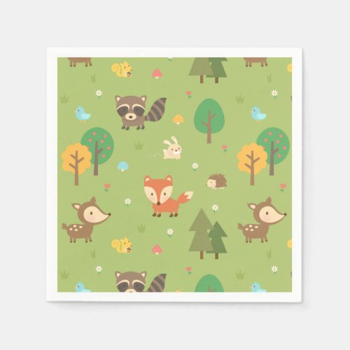 Cute Woodland Animal Pattern Baby Shower Party Napkins