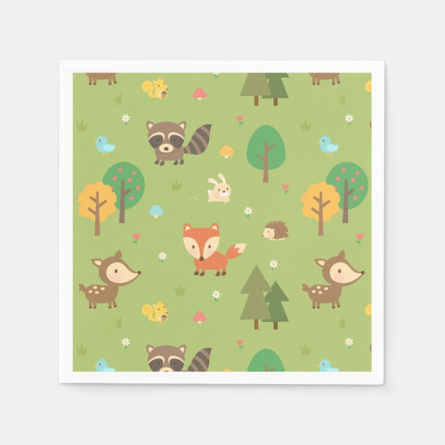 Cute Woodland Animal Pattern Baby Shower Party Napkins (Front)
