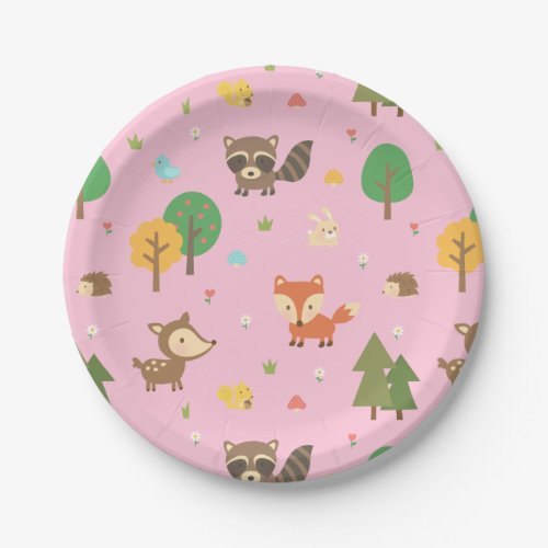 Cute Woodland Animal Pattern Baby Shower Party Paper Plates
