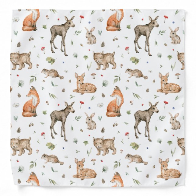 Cute Woodland Animal Pattern Bandana (Front)