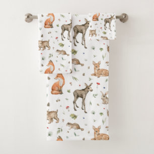 Cute Woodland Animal Pattern Bath Towel Set