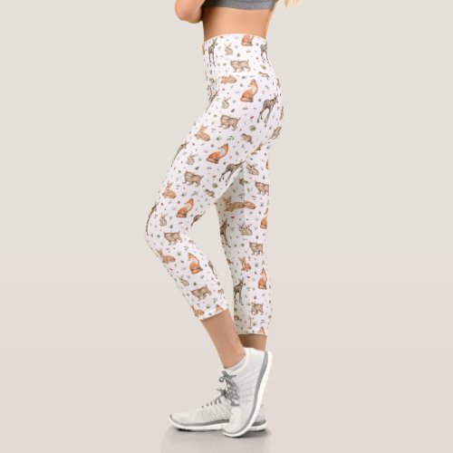 Cute Woodland Animal Pattern Capri Leggings