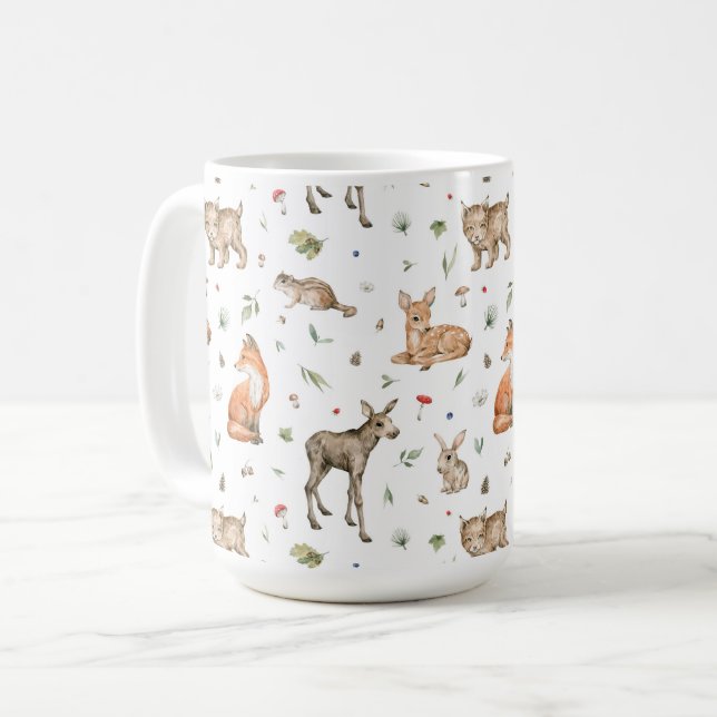 Cute Woodland Animal Pattern Coffee Mug (Front Left)