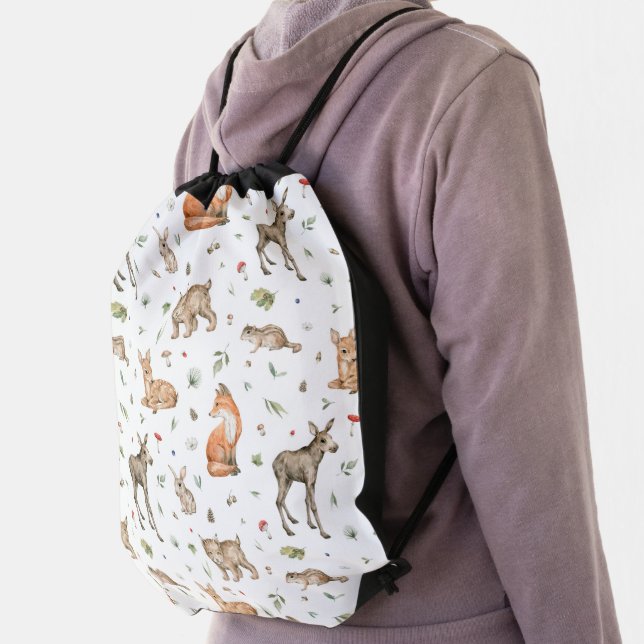 Cute Woodland Animal Pattern Drawstring Bag (Insitu)