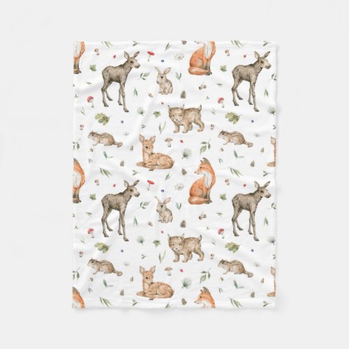 Cute Woodland Animal Pattern Fleece Blanket