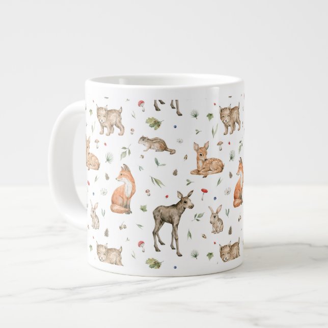 Cute Woodland Animal Pattern Giant Coffee Mug (Front Left)