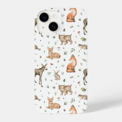 Cute Woodland Animal Pattern iPhone 14 Case