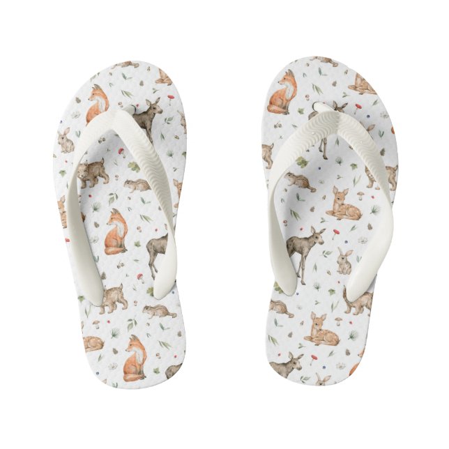 Cute Woodland Animal Pattern Kid's Flip Flops (Footbed)