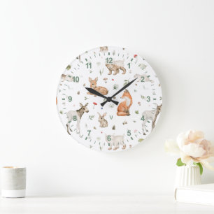 Cute Woodland Animal Pattern Large Clock