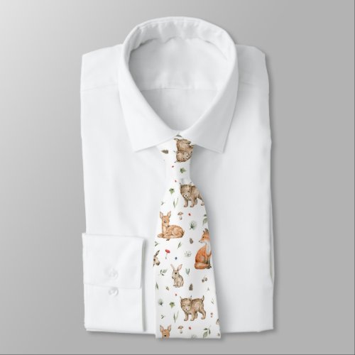 Cute Woodland Animal Pattern Neck Tie