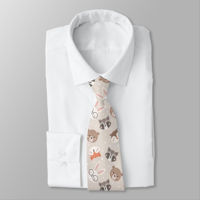 Cute Woodland Animal Pattern Neck Tie (Tied)