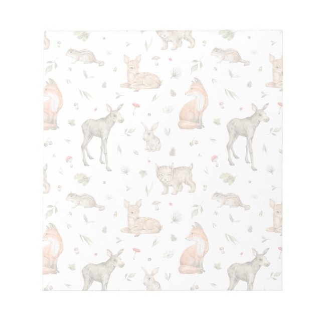 Cute Woodland Animal Pattern Notepad (Front)