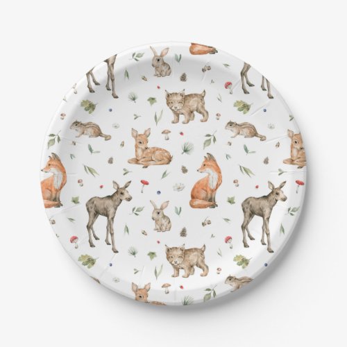 Cute Woodland Animal Pattern Paper Plates