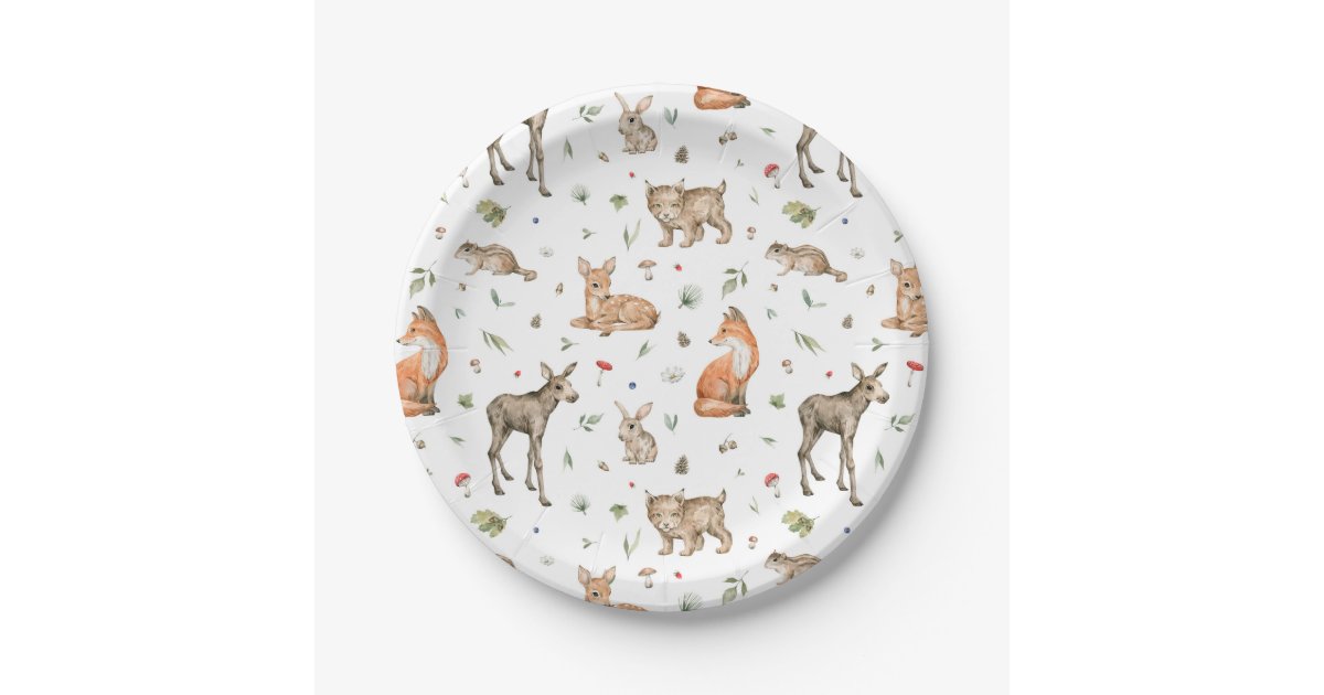Cute Woodland Animal Pattern Paper Plates | Zazzle