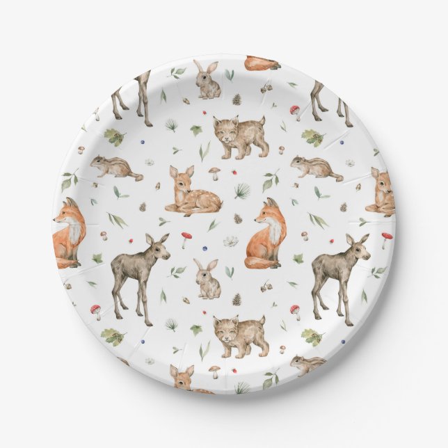 Cute Woodland Animal Pattern Paper Plates (Front)