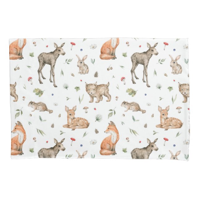 Cute Woodland Animal Pattern Pillow Case (Front)