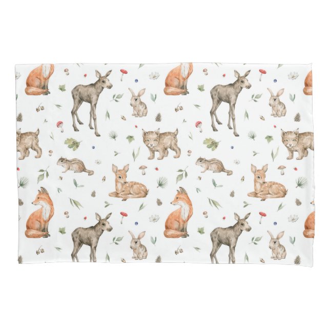 Cute Woodland Animal Pattern Pillow Case (Front)