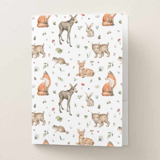Cute Woodland Animal Pattern Pocket Folder (Front)
