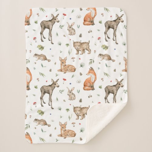 Cute Woodland Animal Pattern Sherpa Blanket