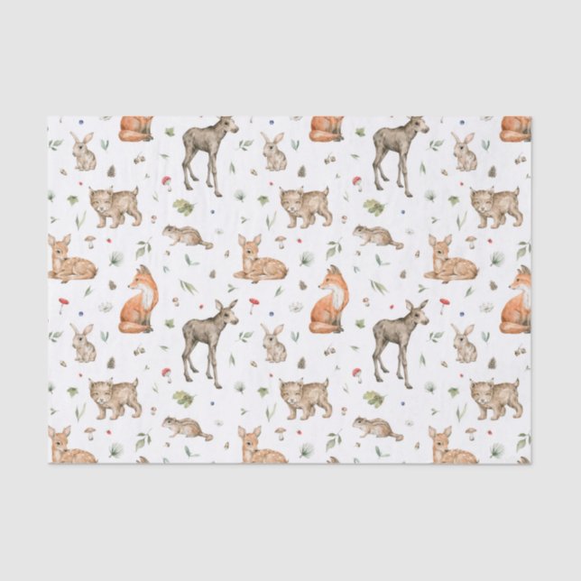 Cute Woodland Animal Pattern Tissue Paper (Front)