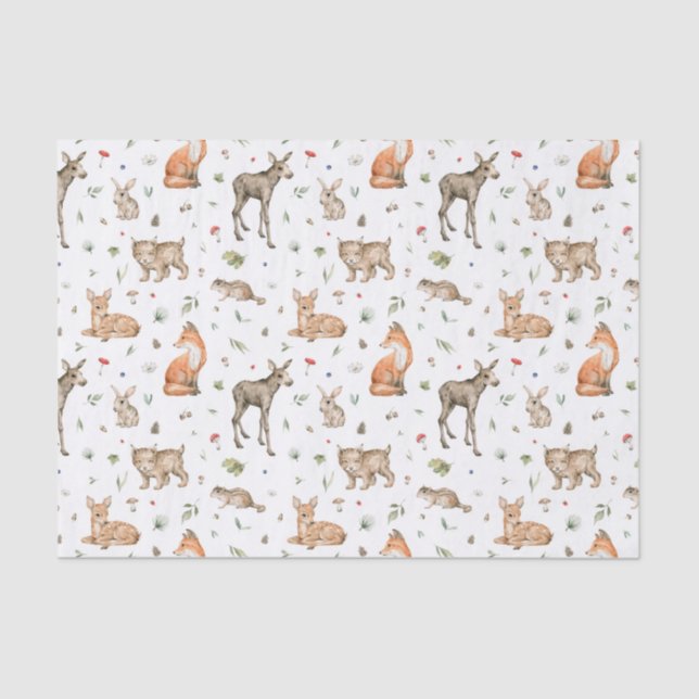 Cute Woodland Animal Pattern Tissue Paper (Front)