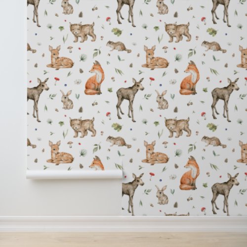 Cute Woodland Animal Pattern Wallpaper