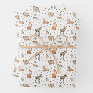 Cute Woodland Animal Pattern Wrapping Paper Sheets