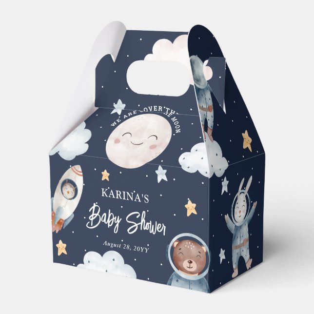 Cute Woodland Animal Space Baby Shower Favor Boxes (Front Side)