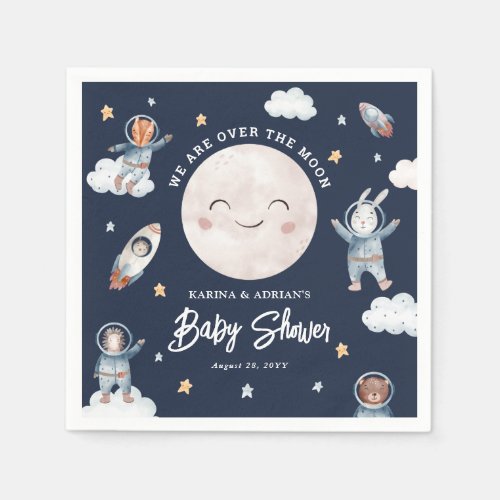 Cute Woodland Animal Space Baby Shower Napkins