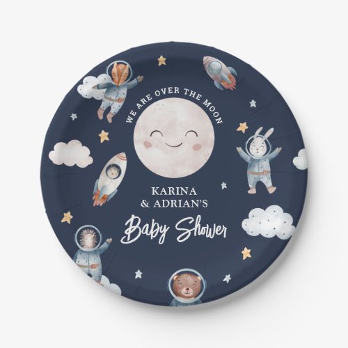 Cute Woodland Animal Space Baby Shower Paper Plates